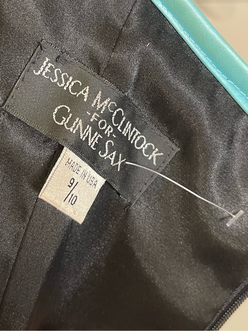 Jessica McClintock For Gunne Sax Black Satin Evening Dress Sz 9/10 Vintage - Picture 4 of 4
